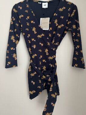 Mama Licious Navy Floral Wrap Top